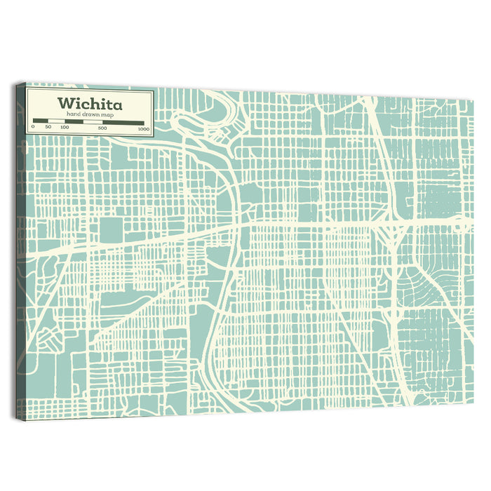 Wichita Kansas Map Wall Art as a canvas print