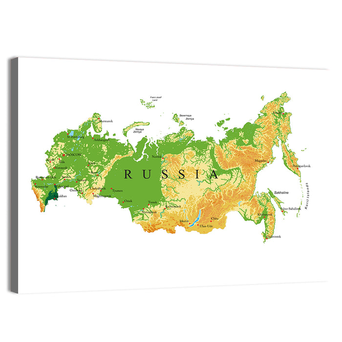 Russia Topographic Relief Map Wall Art as a canvas print