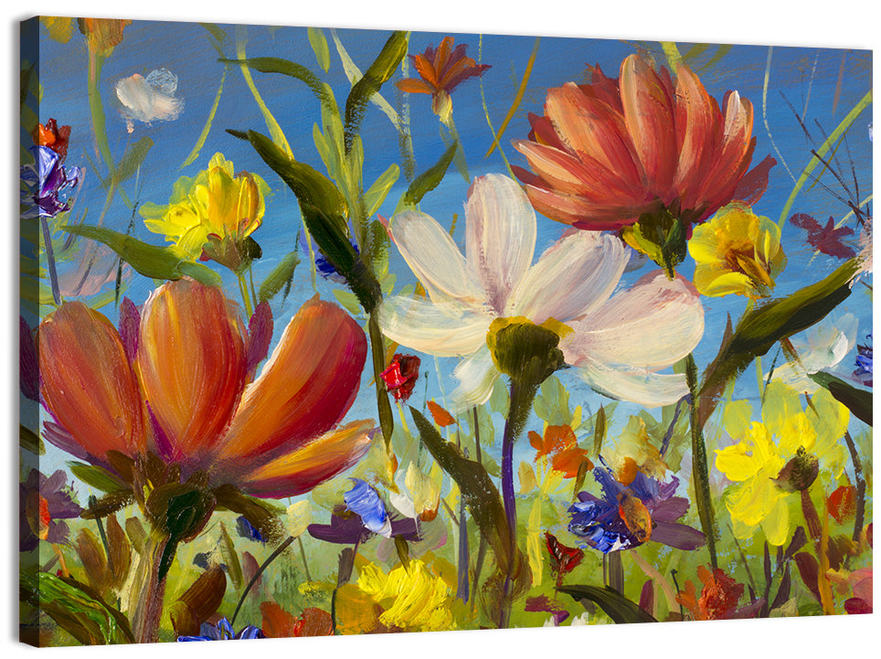 Sunlit Wildflower Meadow Wall Art, canvas print, landscape