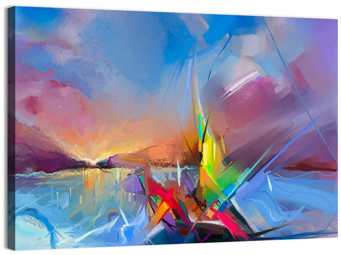 Radiant Sunset Sailboat Painting Wall Art as a canvas print