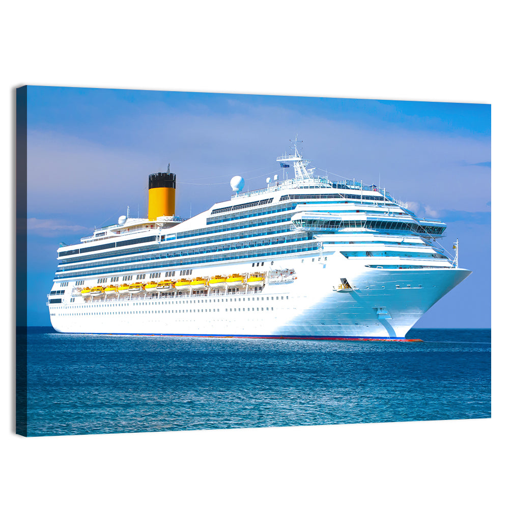 Cruise Liner with Yellow Funnel Wall Art, canvas print, landscape
