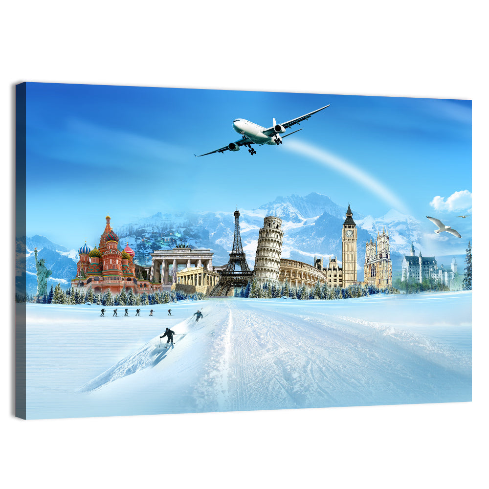 Global Landmarks Collage Wall Art, canvas print, landscape