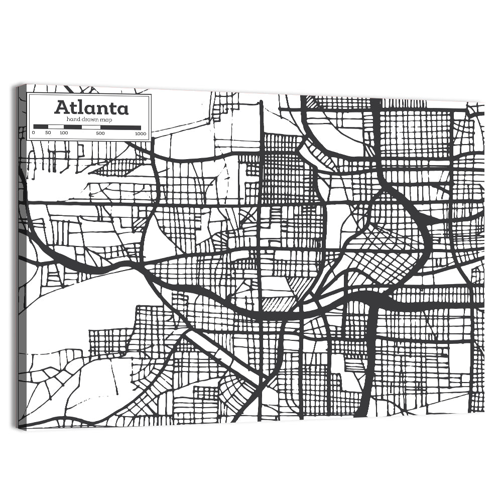 Atlanta Hand-drawn City Map Wall Art, canvas print, landscape