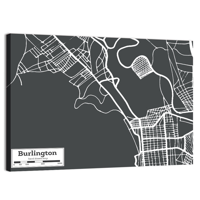 Burlington Vermont Street Grid Map Wall Art as a canvas print