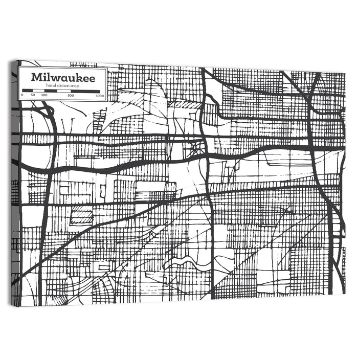 Hand-drawn Milwaukee City Map Wall Art as a canvas print