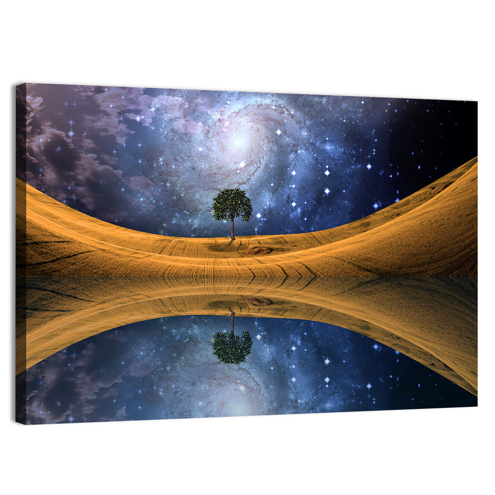 Solitary Tree Beneath Spiral Galaxy Wall Art, canvas print, landscape