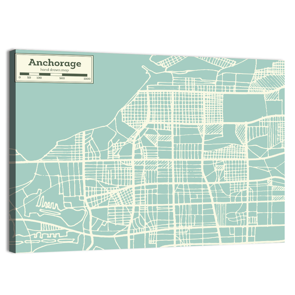Anchorage, Alaska Map Wall Art, canvas print, landscape