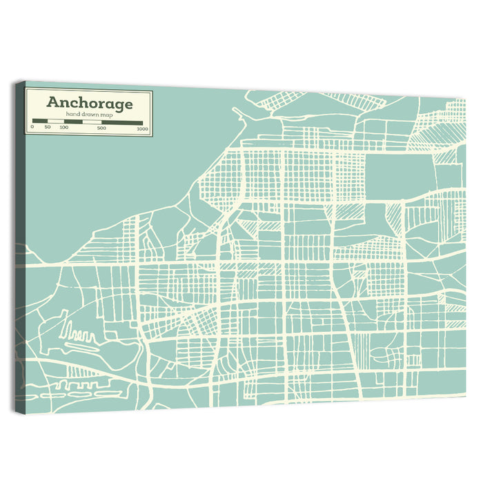 Anchorage, Alaska Map Wall Art as a canvas print