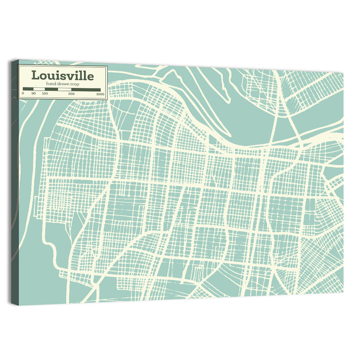 Louisville Kentucky Minimalist City Map Wall Art as a canvas print