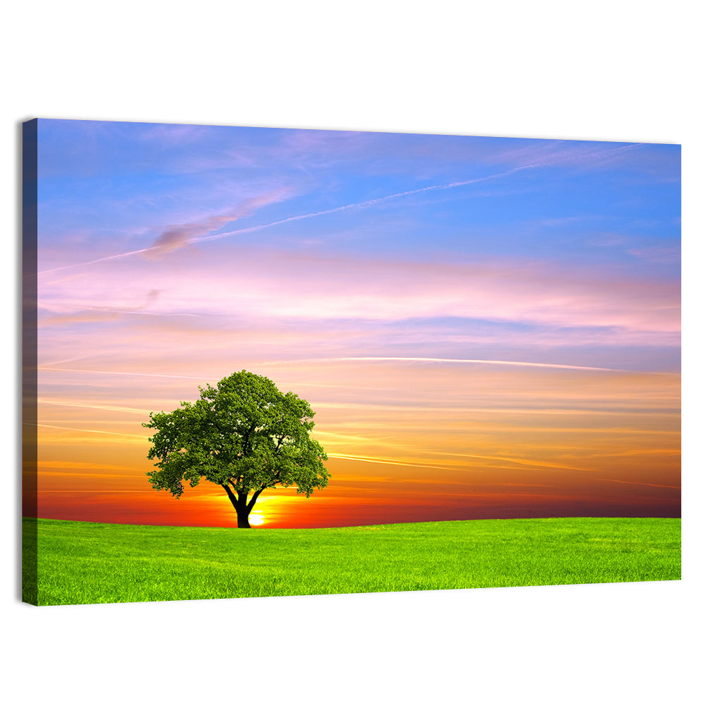 Lone Tree at Sunset Wall Art, canvas print, landscape
