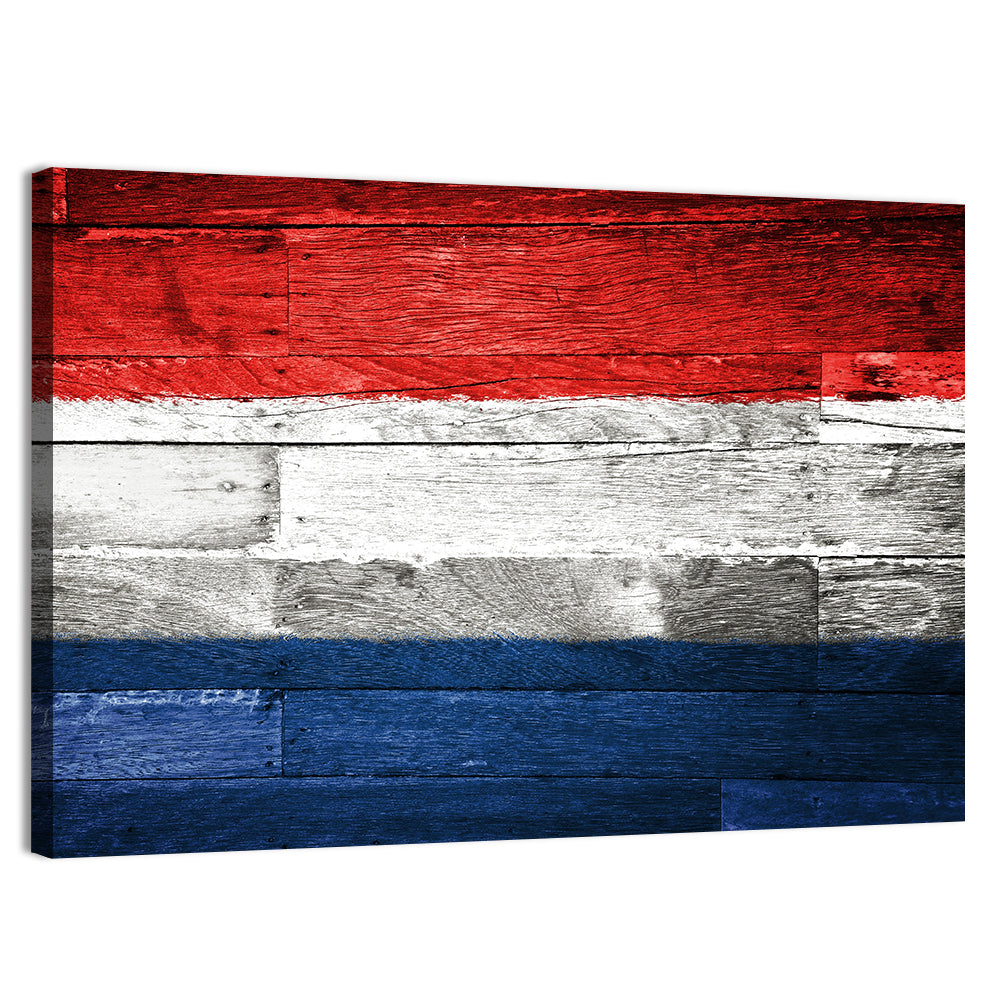 Dutch Flag on Distressed Wood Wall Art, canvas print, landscape