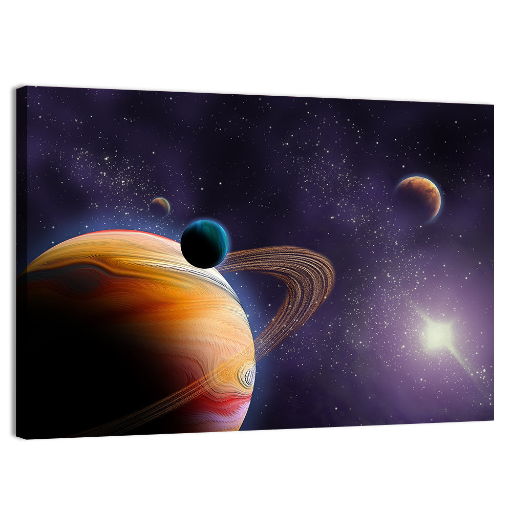 Ringed Planet in Deep Space Wall Art, canvas print, landscape