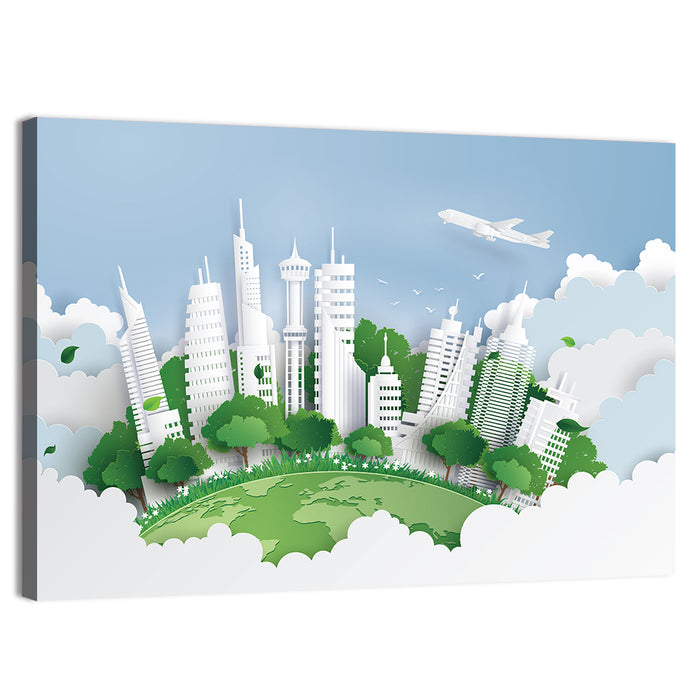 Green Globe Cityscape Wall Art as a canvas print
