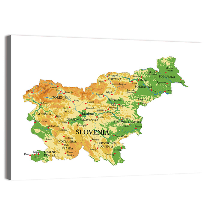 Slovenia Relief Map Wall Art as a canvas print