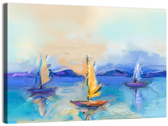 Three Sailboats at Sunset Wall Art as a canvas print