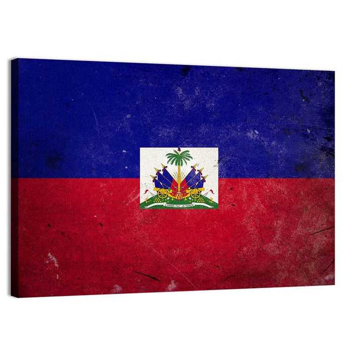 Haitian Flag with Distressed Emblem Wall Art as a canvas print
