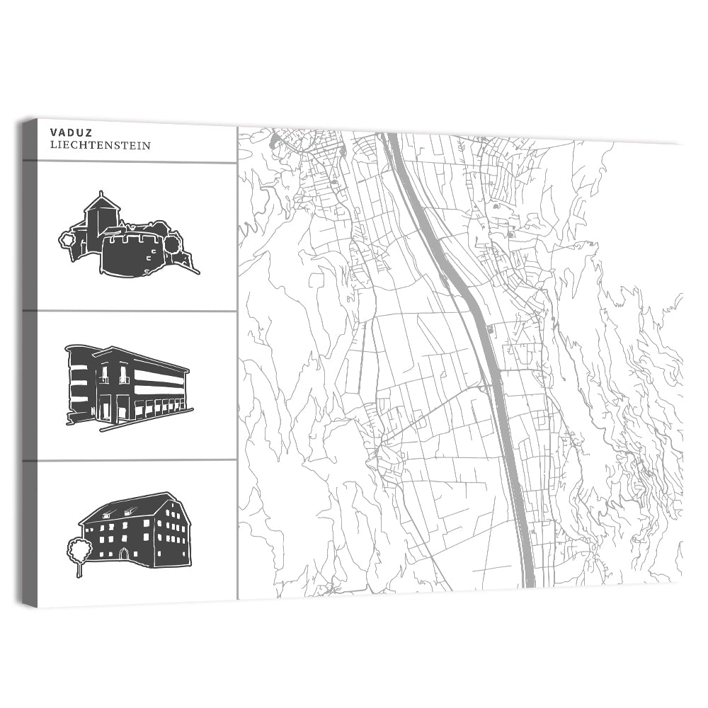 Vaduz Map with Castle Wall Art, canvas print, landscape