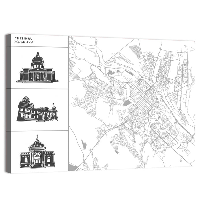 Chisinau Map with Architectural Sidebar Wall Art as a canvas print