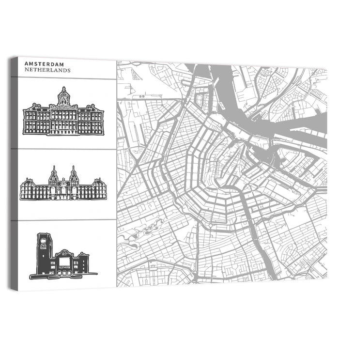 Amsterdam Map Line Wall Art as a canvas print
