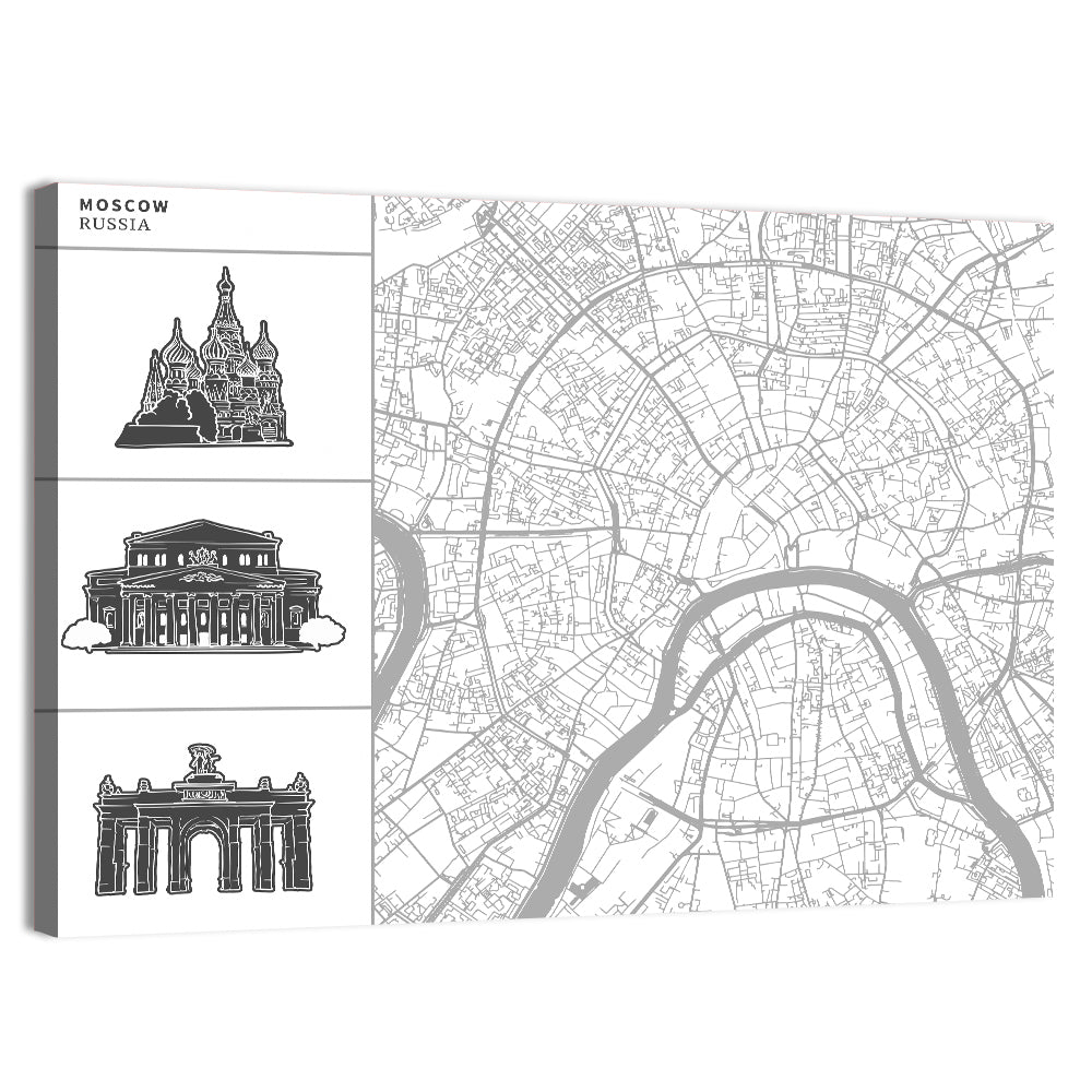 Moscow Map with Landmark Silhouettes Wall Art, canvas print, landscape