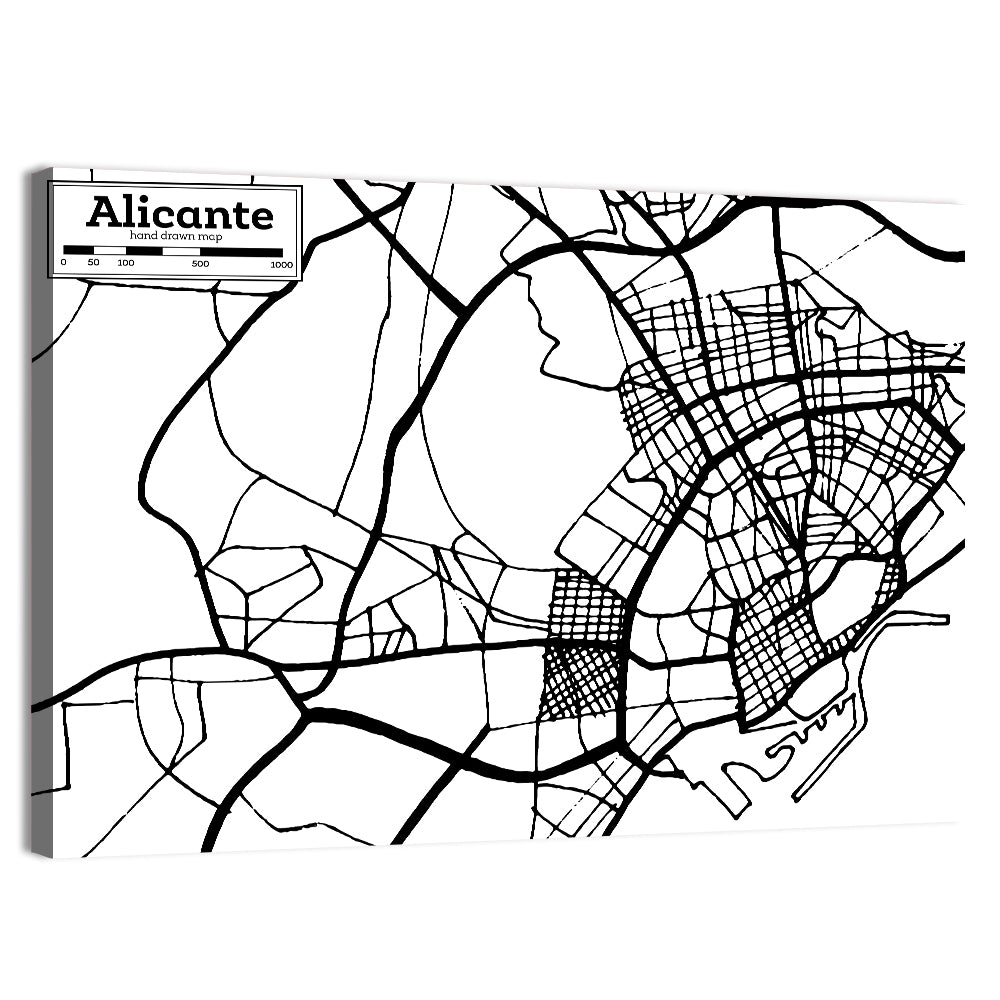 Alicante City Plan Wall Art, canvas print, landscape