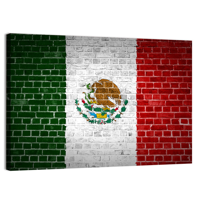 Weathered Mexico Flag with Coat of Arms Wall Art as a canvas print