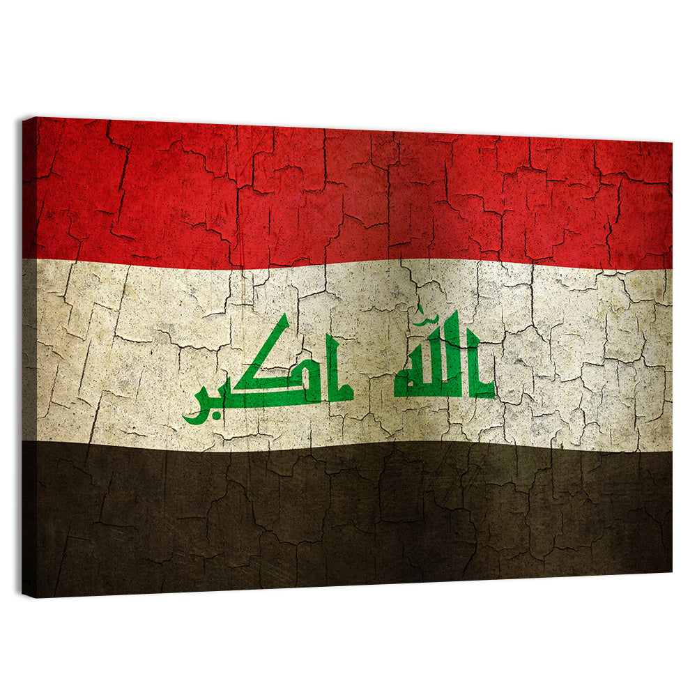 Iraqi Flag with Weathered Calligraphy Wall Art, canvas print, landscape