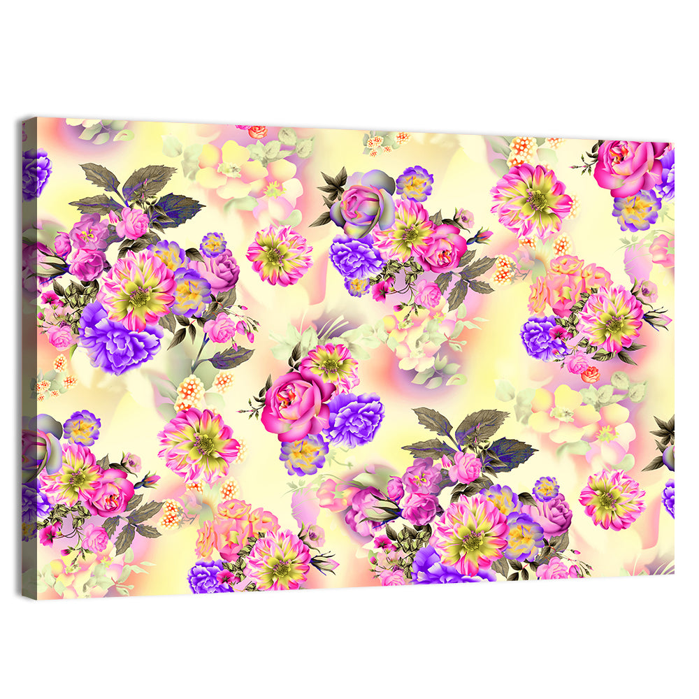 Summer Roses and Iris Pattern Wall Art, canvas print, landscape