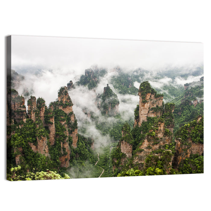 Foggy Zhangjiajie Peaks Wall Art as a canvas print