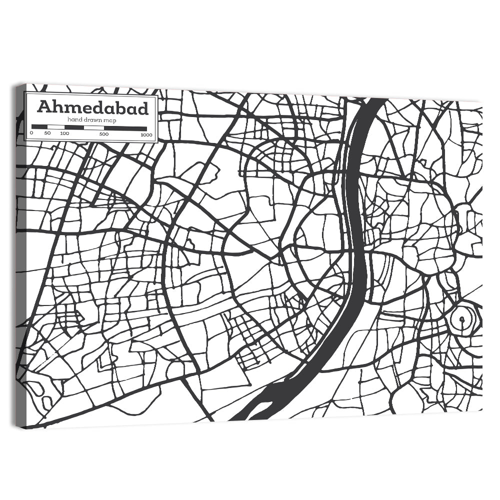 Ahmedabad City Map Wall Art, canvas print, landscape