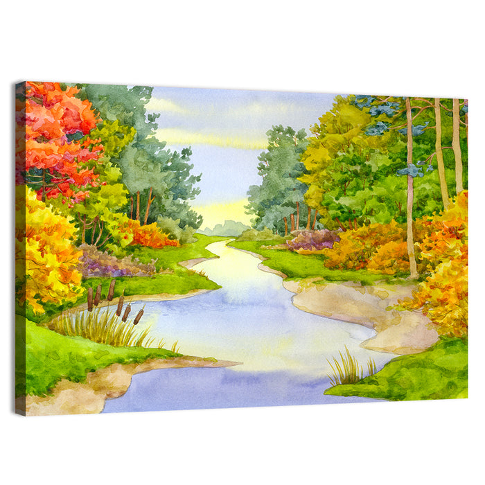Autumn Forest Creek Wall Art as a canvas print