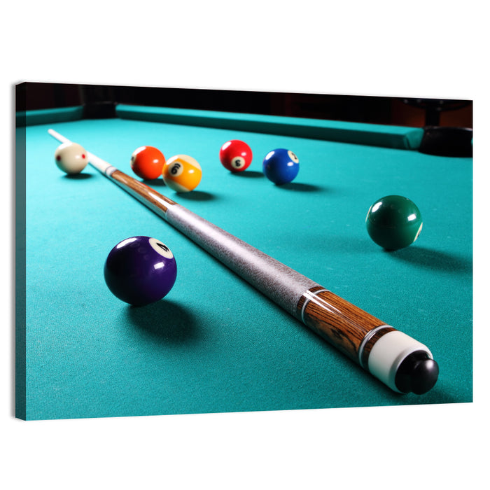 Billiard Cue on Green Felt Wall Art as a canvas print