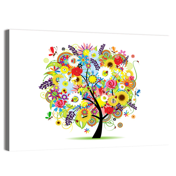 Colorful Floral Tree with Butterflies Wall Art as a canvas print