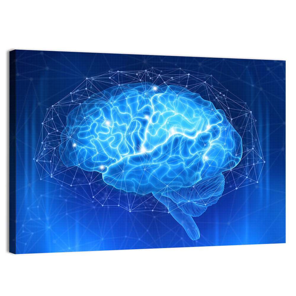Human Brain Wireframe Close-up Wall Art, canvas print, landscape
