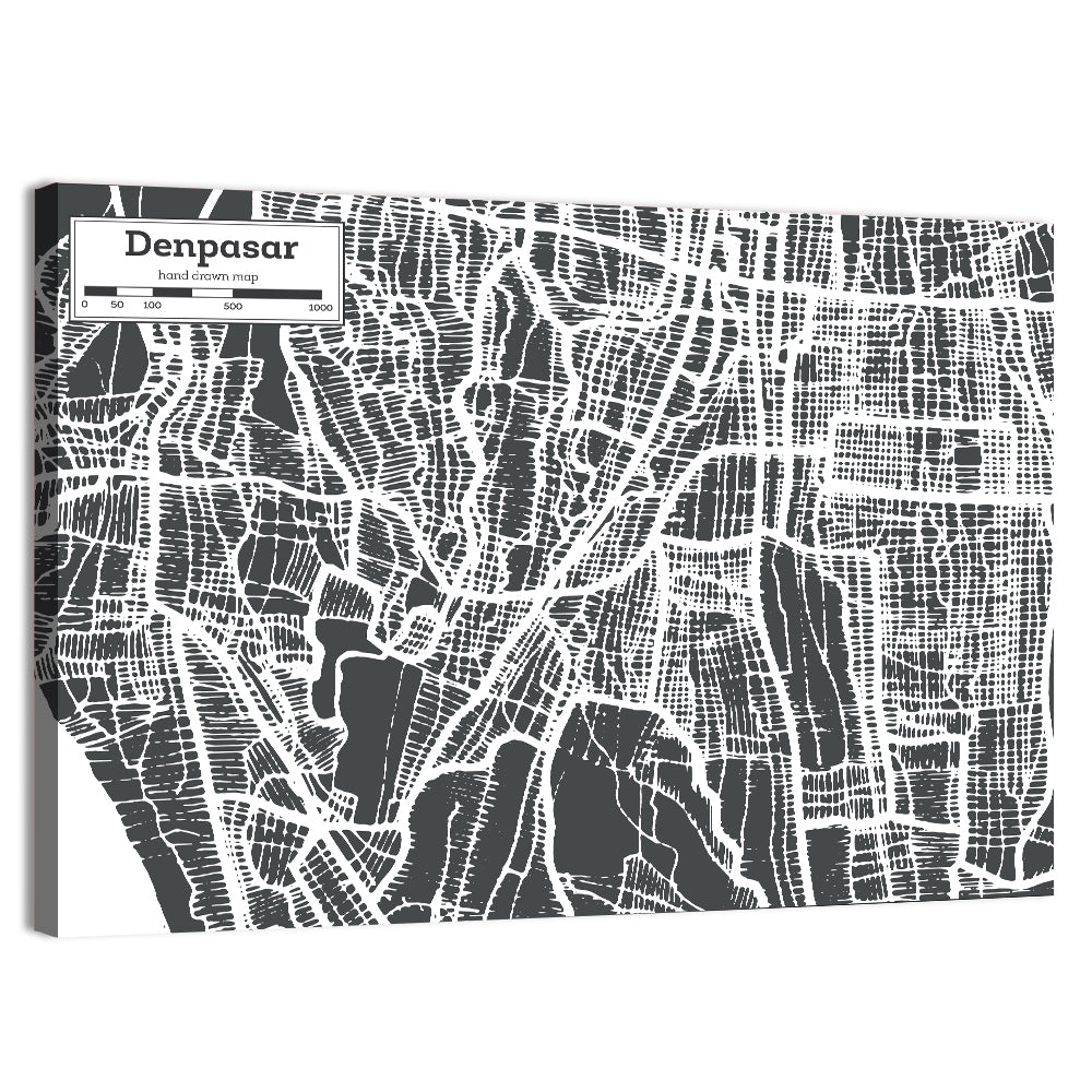 Denpasar Street Grid Map Wall Art, canvas print, landscape