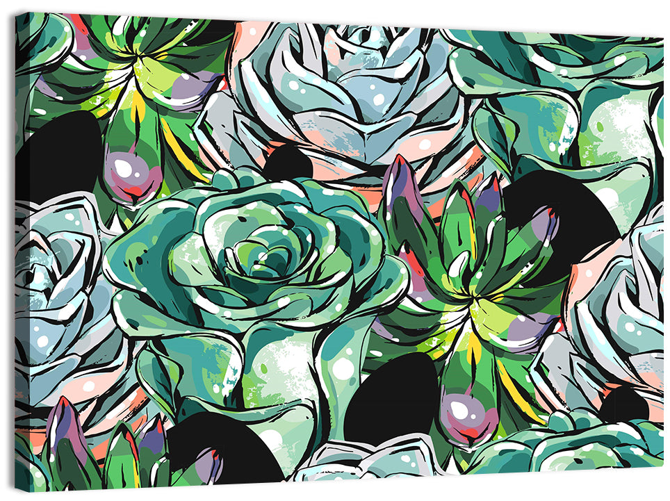 Turquoise Succulent Collage Wall Art, canvas print, landscape