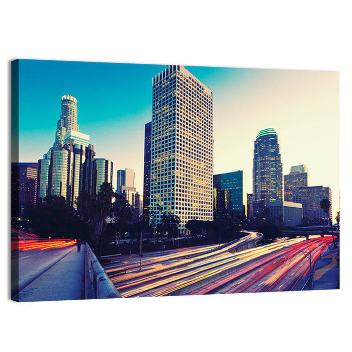 Los Angeles Night Skyline with U.s. Bank Tower Wall Art as a canvas print