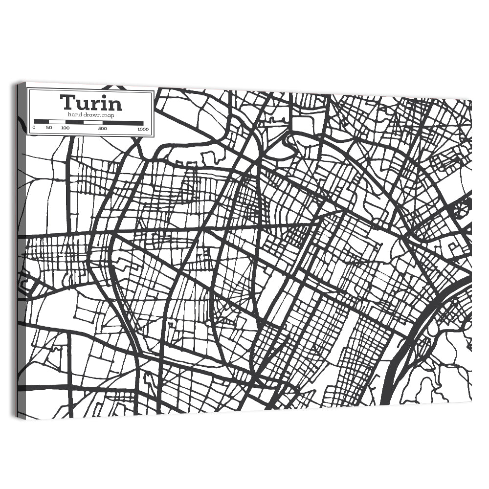 Turin City Map Wall Art, canvas print, landscape