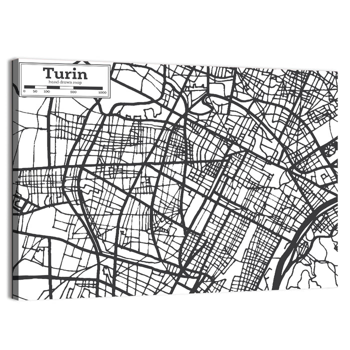 Turin City Map Wall Art as a canvas print