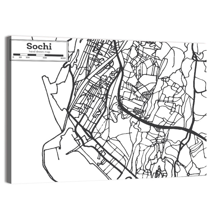 Sochi Street Grid Map Wall Art as a canvas print