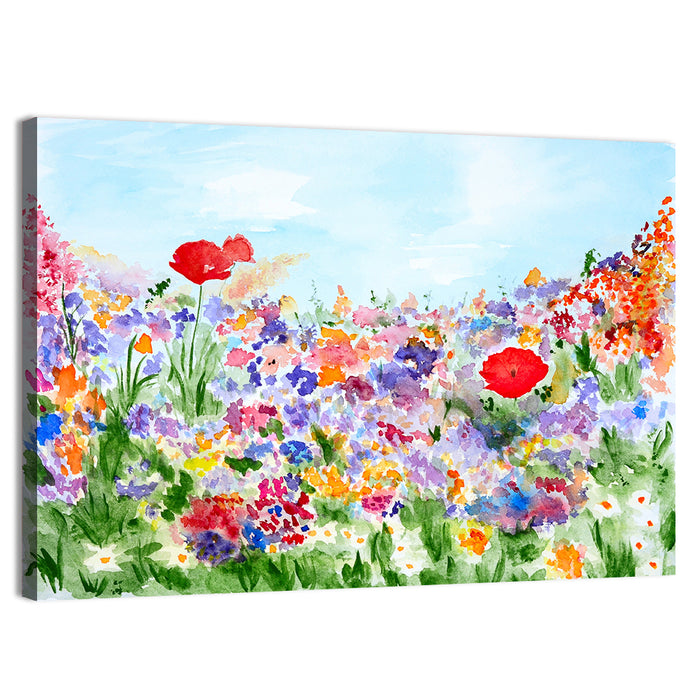 Wildflower Meadow Watercolor Wall Art as a canvas print