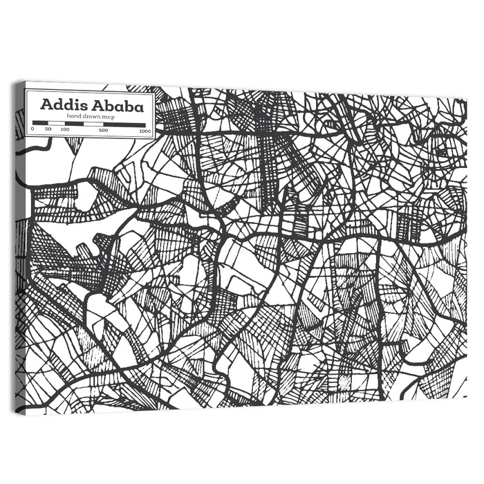 Addis Ababa Hand-drawn Map Wall Art as a canvas print
