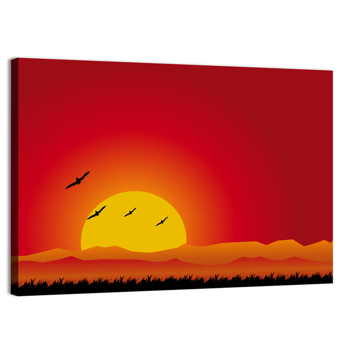 Four Birds at Sunset Wall Art as a canvas print