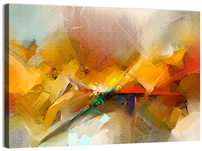 Gold and Teal Brushstroke Abstract Wall Art as a canvas print