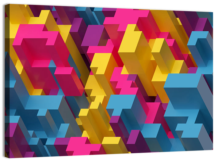 Isometric Voxel Cluster Wall Art as a canvas print