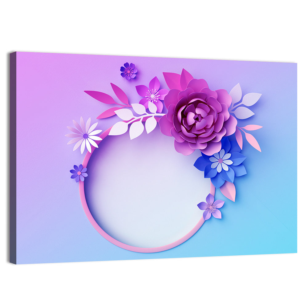 3d Neon Paper Flowers Wall Art, canvas print, landscape