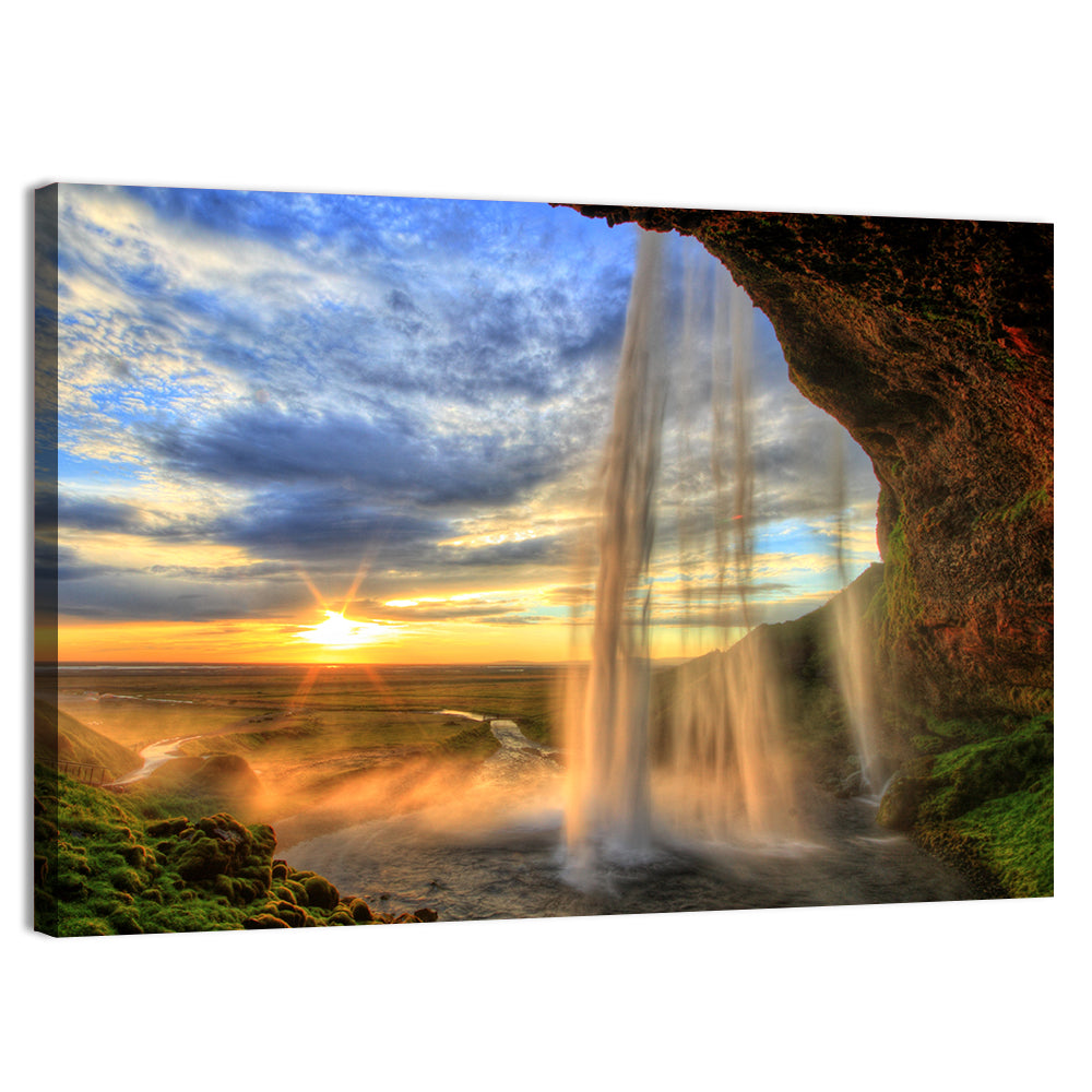 Seljalandsfoss at Sunset Wall Art, canvas print, landscape