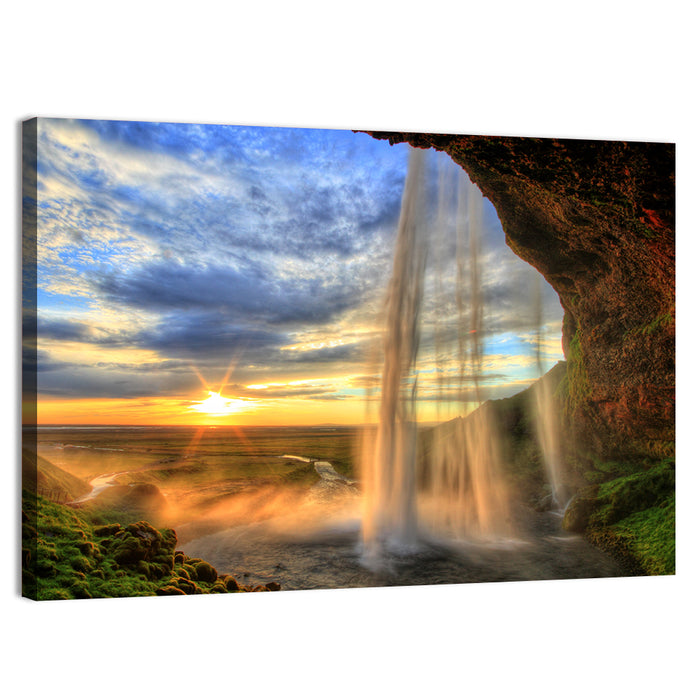 Seljalandsfoss at Sunset Wall Art as a canvas print