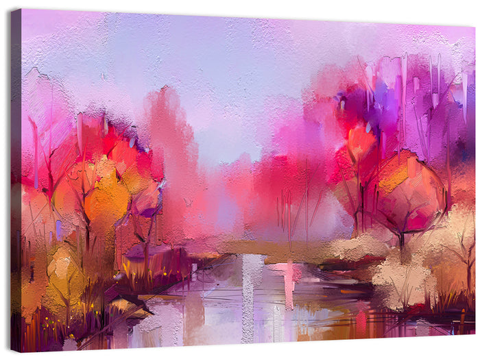 Autumn Forest Reflection Oil Painting Wall Art as a canvas print
