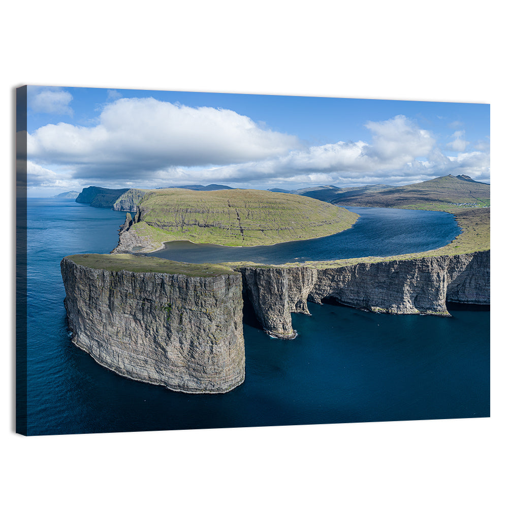 Sørvágsvatn Lake and Tralanipan Cliffs Wall Art, canvas print, landscape